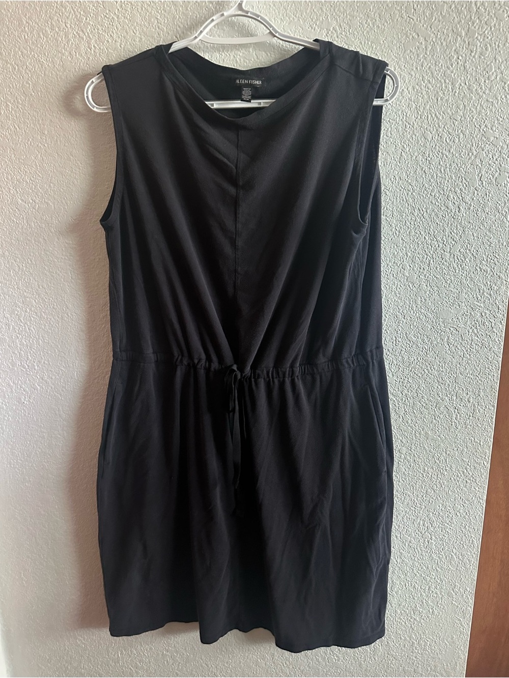 Eileen Fisher Black Sleeveless Drawstring Waist Dress